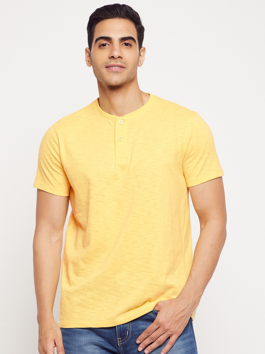 

HARBOR N BAY Men Yellow Henley Neck T-shirt