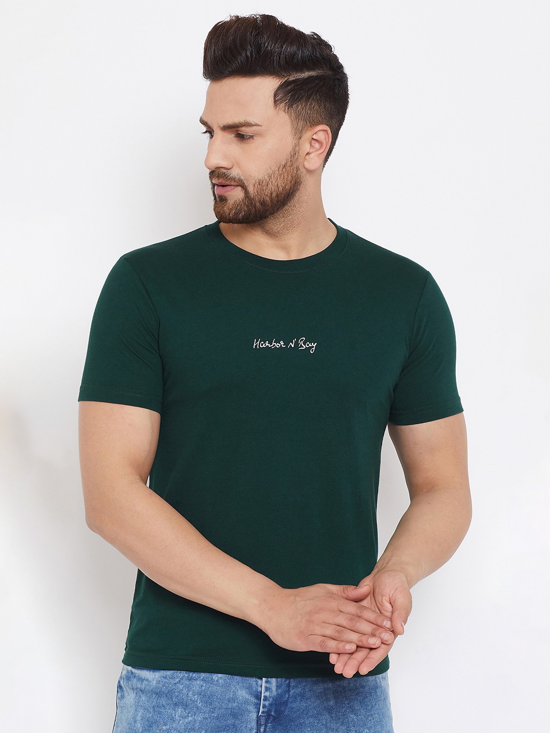 

HARBOR N BAY Men Sea Green Typography Printed T-shirt