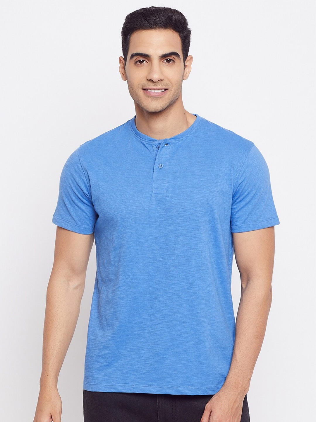 

HARBOR N BAY Men Blue Henley Neck T-shirt