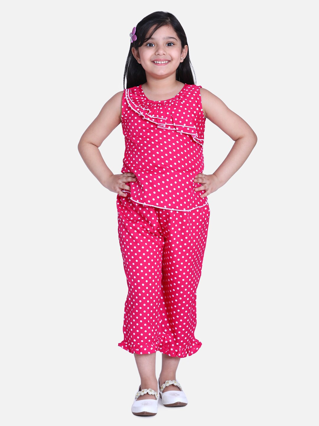 

Cutiekins Girls Pink & White Printed Top with Capris