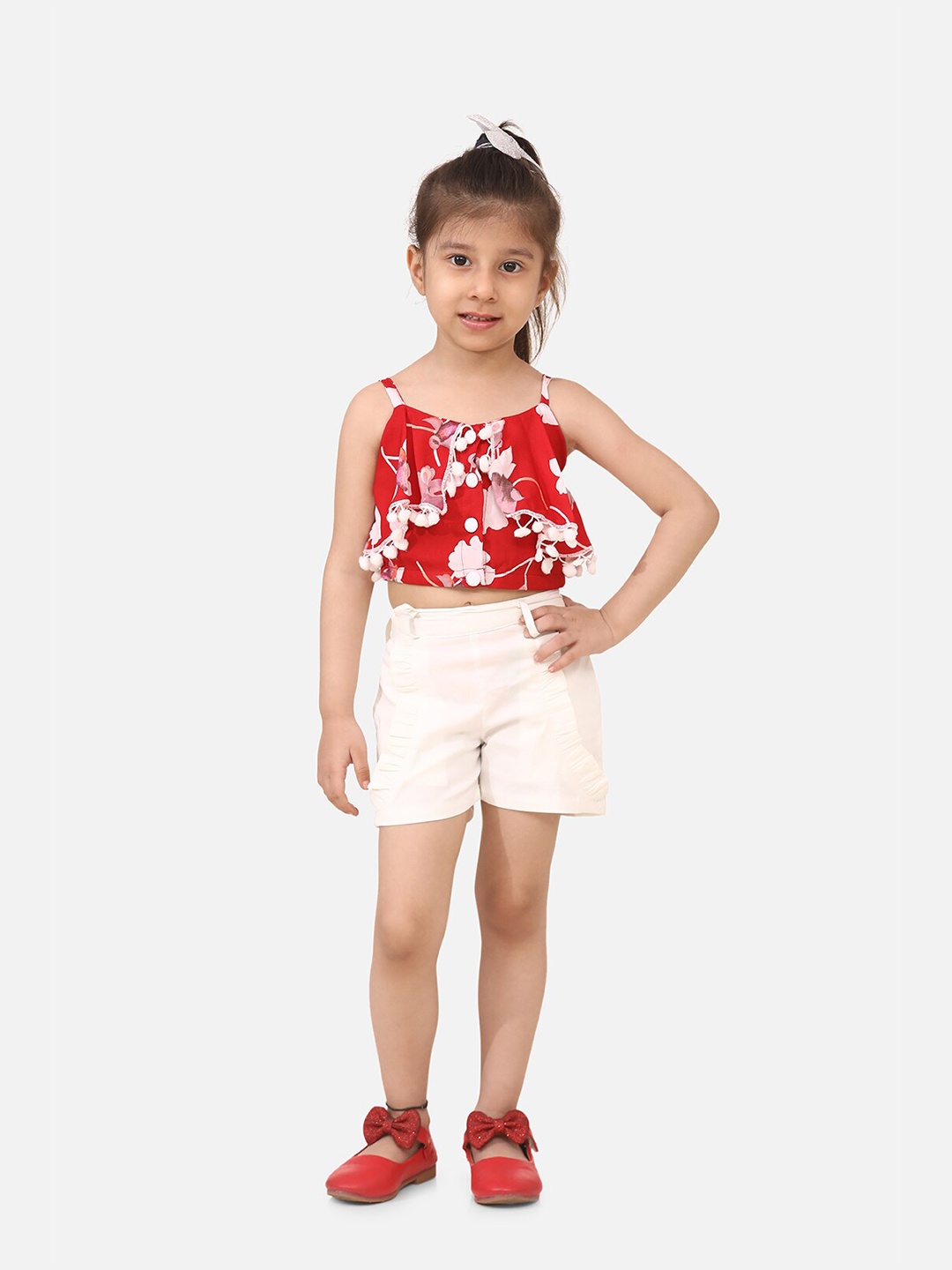 

Cutiekins Girls Red & White Printed Top with Shorts