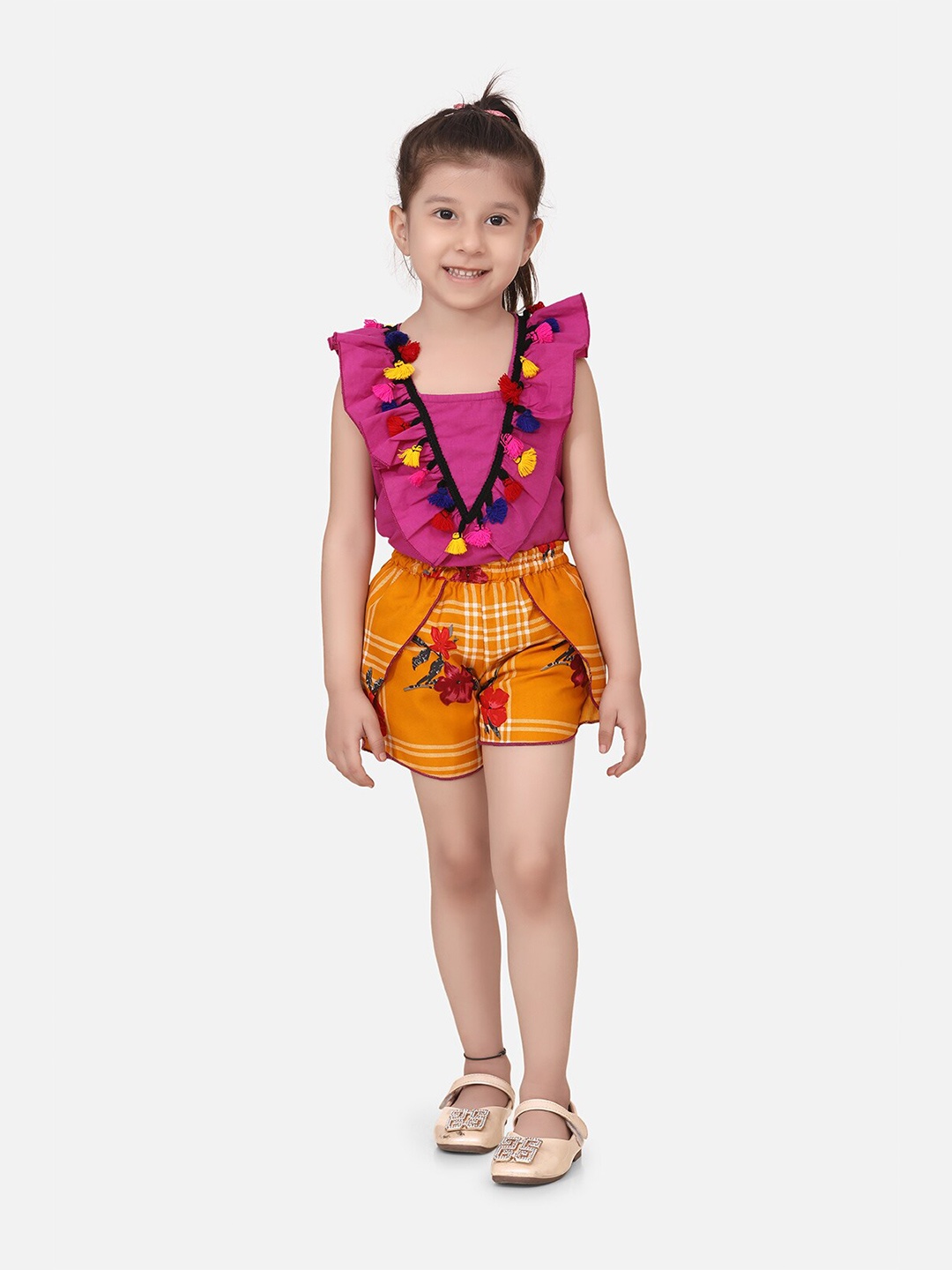 

Cutiekins Girls Purple & Mustard Top with Shorts