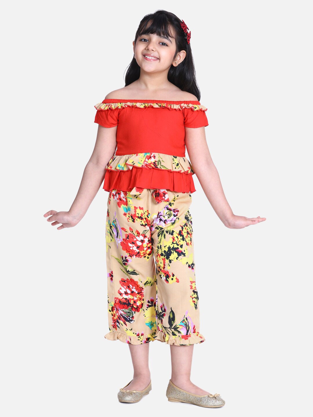 

Cutiekins Girls Orange & Beige Top with Palazzos