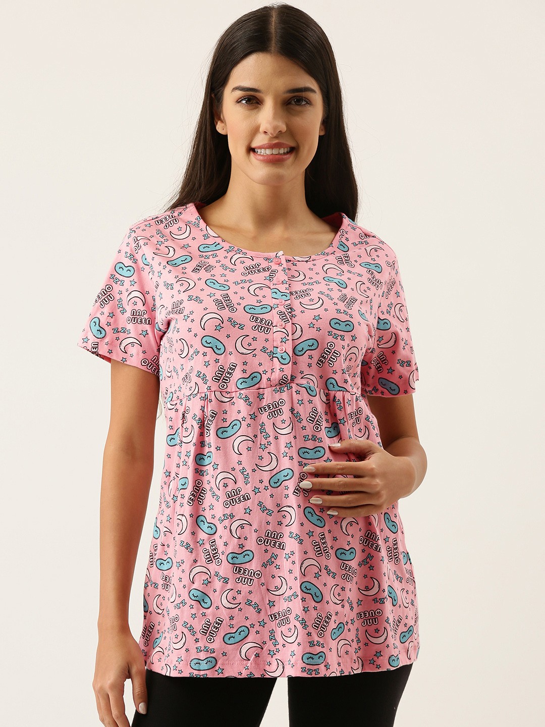 

Nejo Women Pink & Blue Printed Pure Cotton Nursing Top