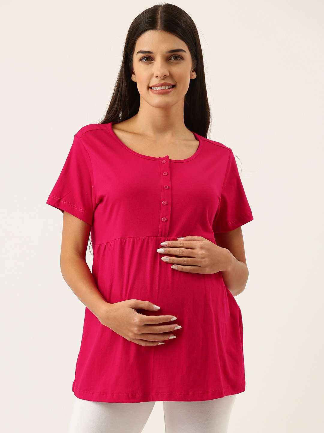 

Nejo Women Red Solid Pure Cotton A-Line Maternity Top