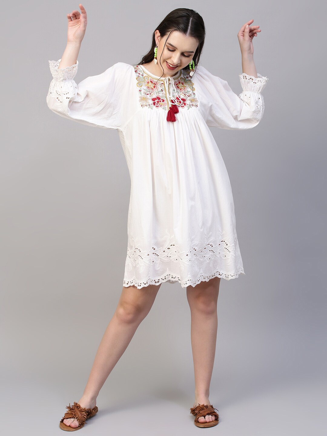 

FASHOR White Floral A-Line Dress