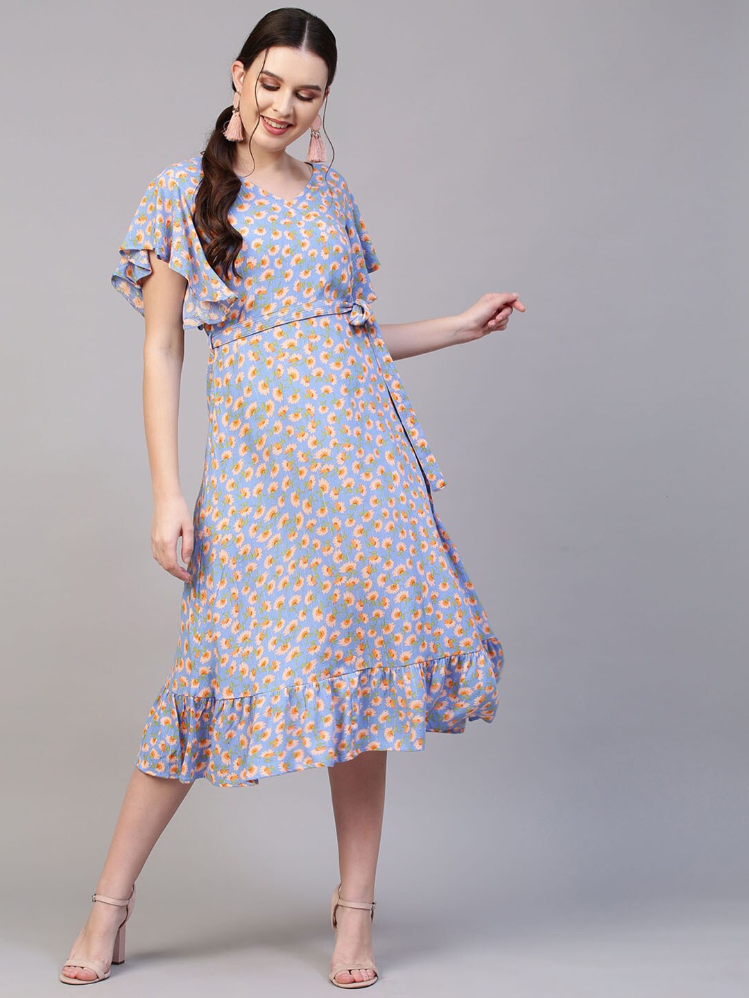 

FASHOR Blue Floral A-Line Midi Dress