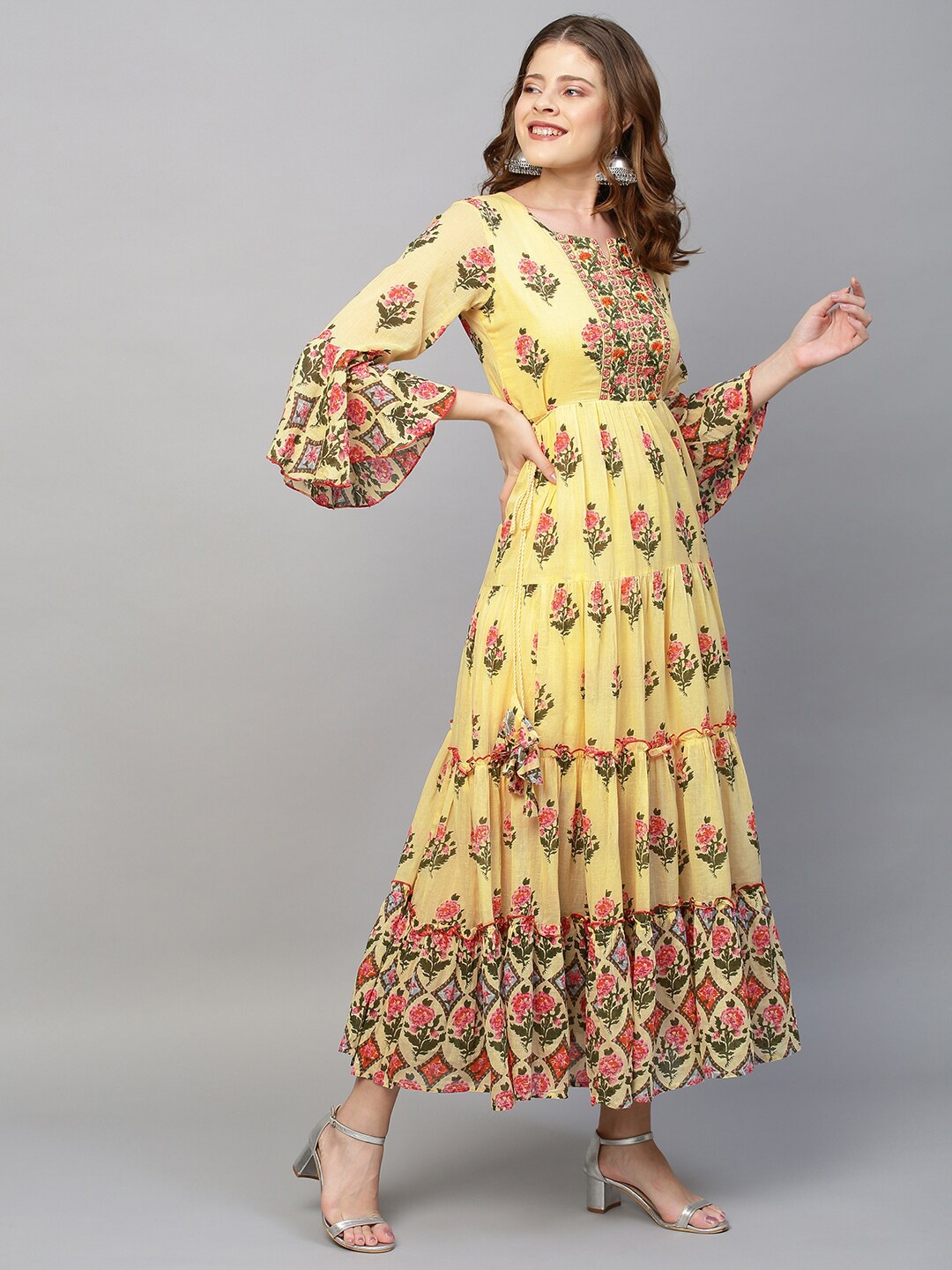 

FASHOR Yellow Floral A-Line Dress