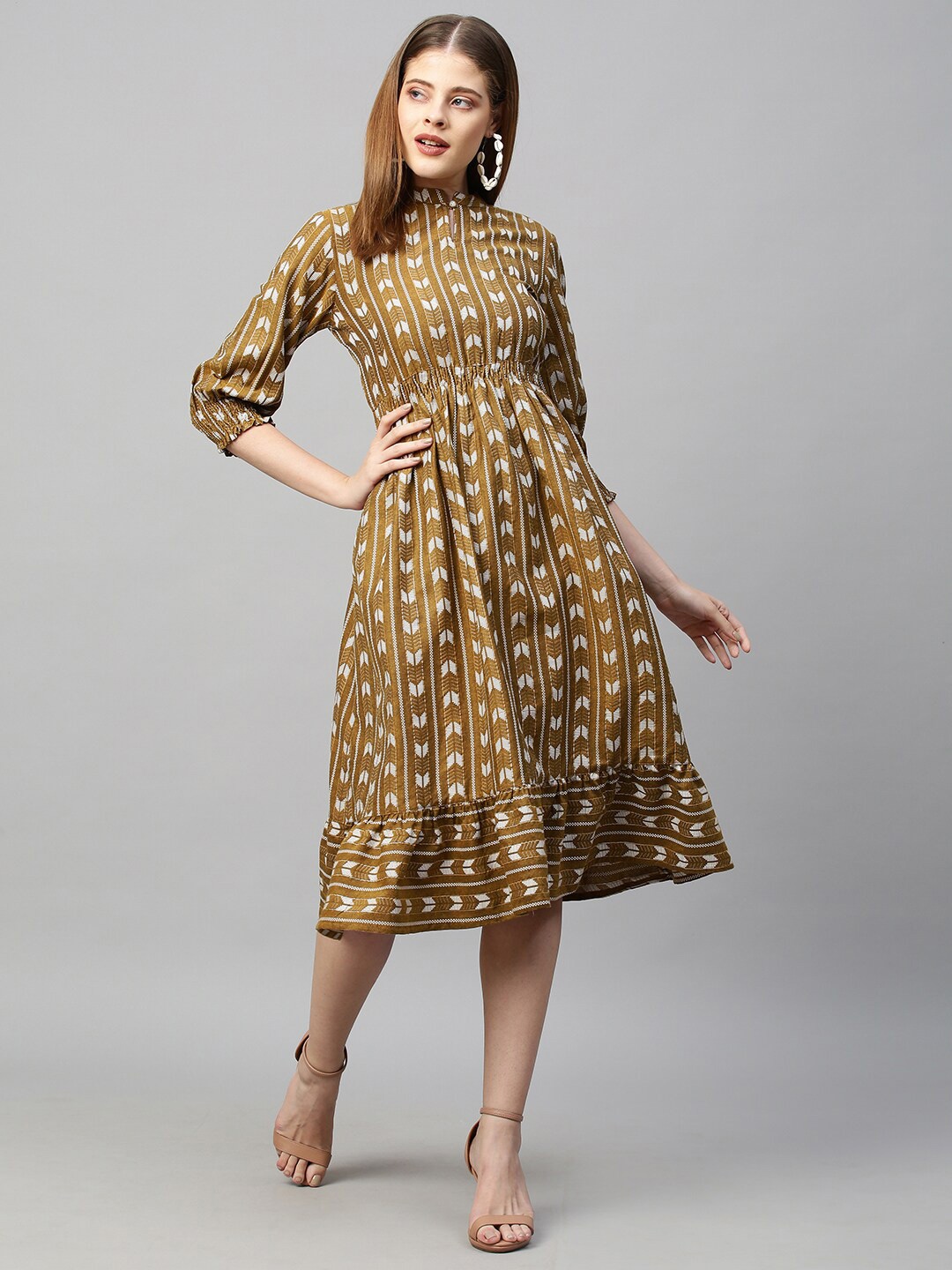 

FASHOR Grey Ethnic Motifs Midi Dress