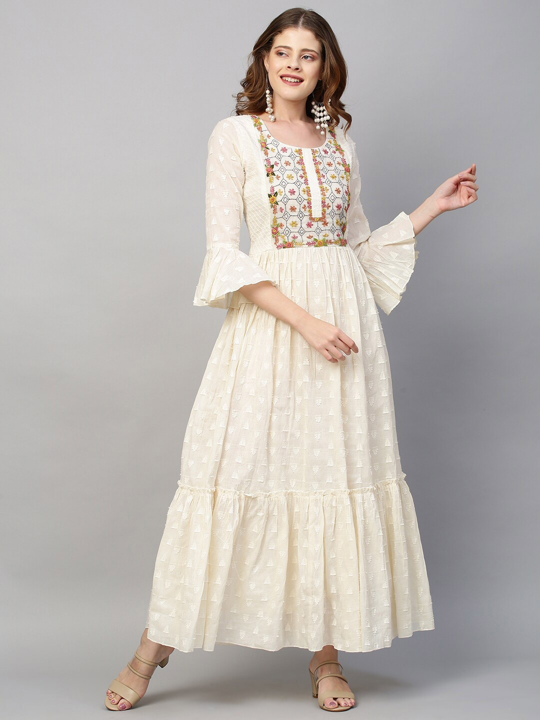 

FASHOR White Ethnic Motifs Maxi Dress