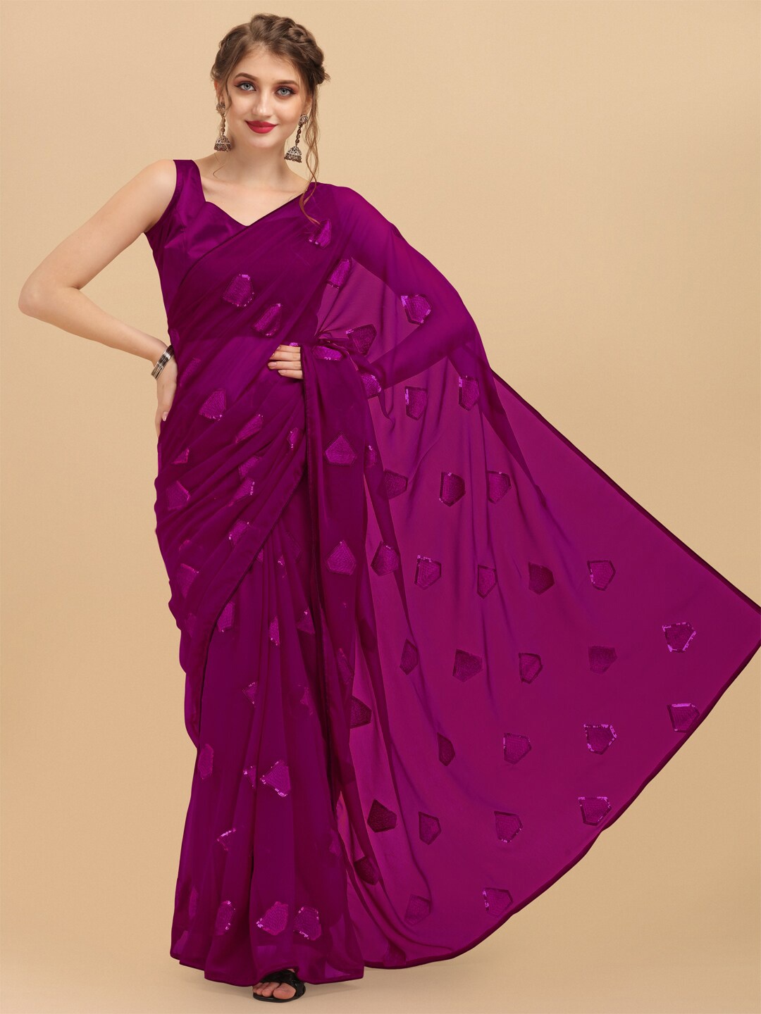 

Sangria Purple Sequinned Pure Georgette Saree