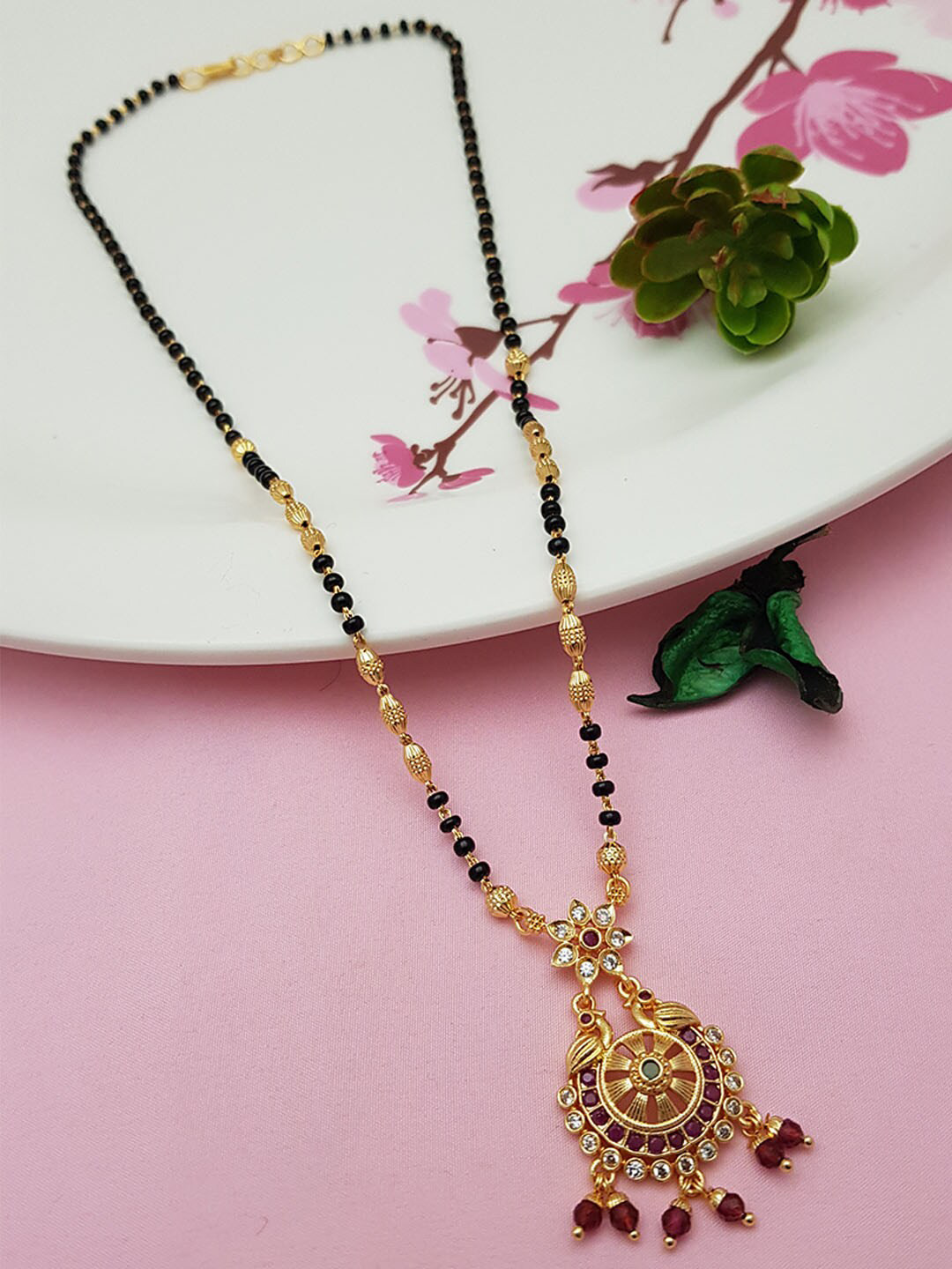 

GRIIHAM Gold Plated Multi Colored Stone Studded Mangalsutra