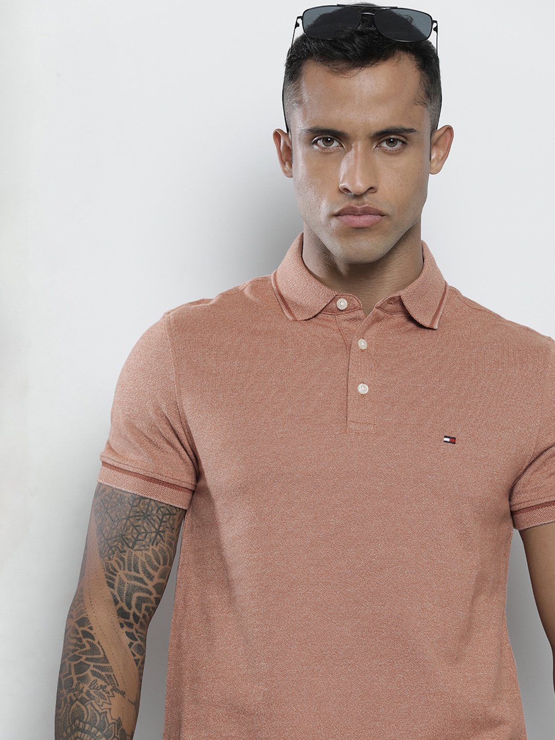

Tommy Hilfiger Men Brown Polo Collar Organic Cotton Slim Fit T-shirt