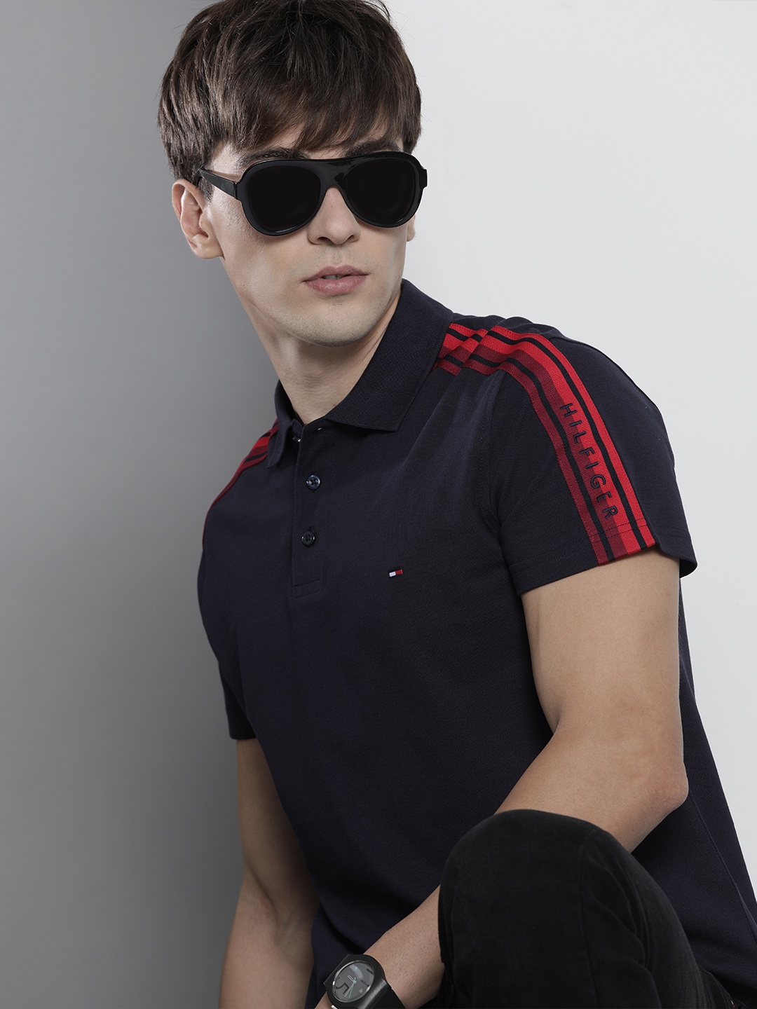 

Tommy Hilfiger Men Navy Blue Polo Collar Organic Cotton Slim Fit T-shirt
