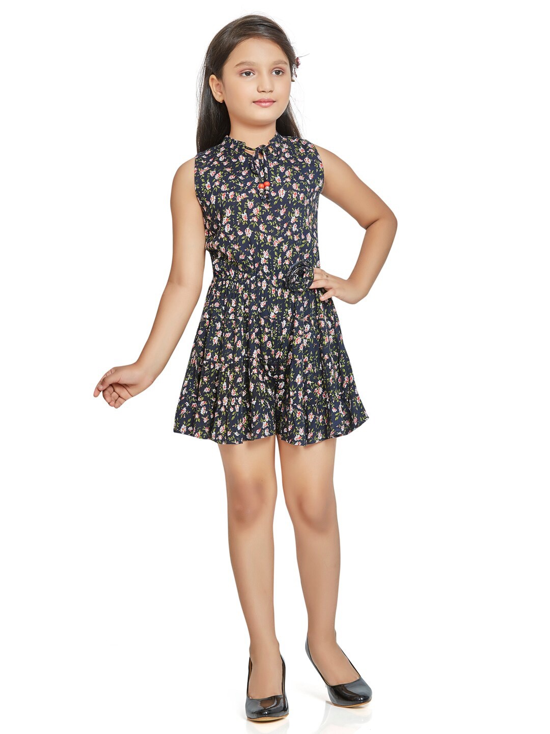 

Peppermint Girls Navy Blue & Pink Printed Playsuit