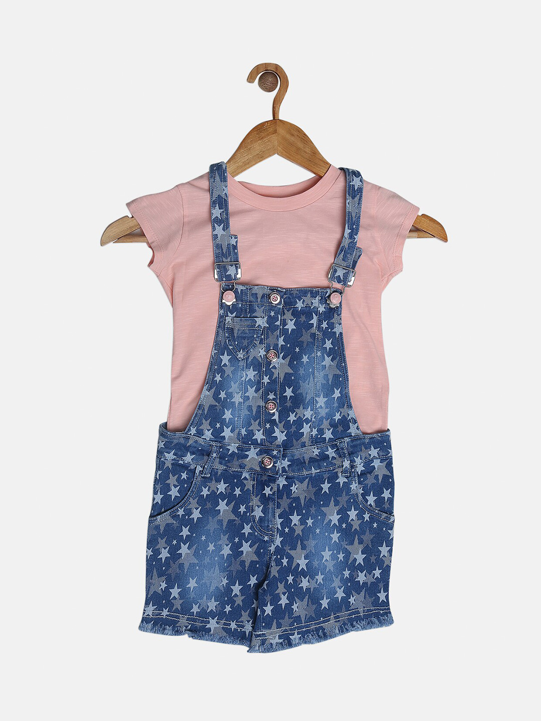

Peppermint Girls Blue & Peach-Coloured Printed Basic Jumpsuit