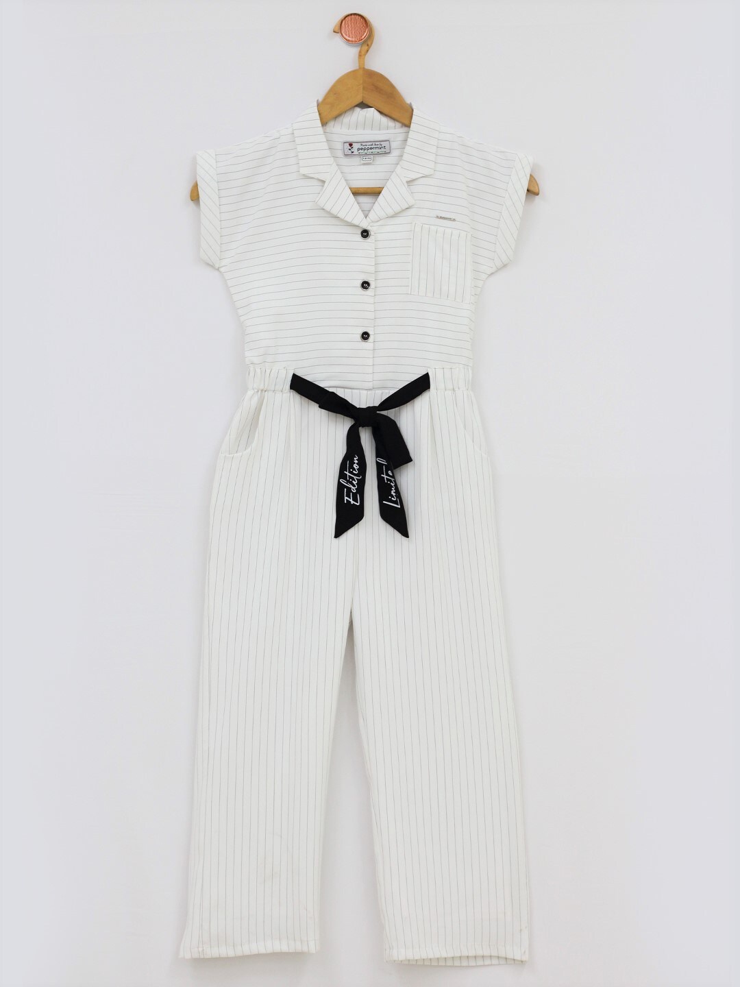 

Peppermint Girls White & Black Striped Basic Jumpsuit