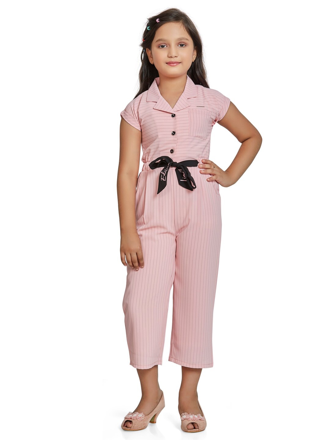 

Peppermint Girls Peach-Coloured & Black Basic Jumpsuit