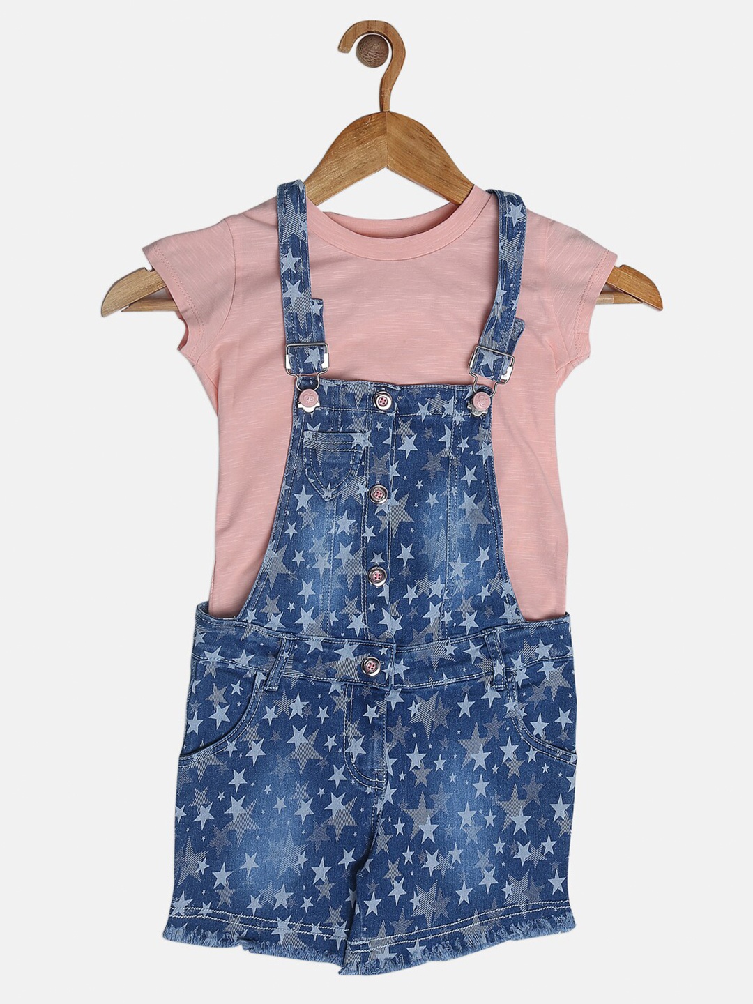 

Peppermint Girls Blue & Pink Printed Basic Jumpsuit