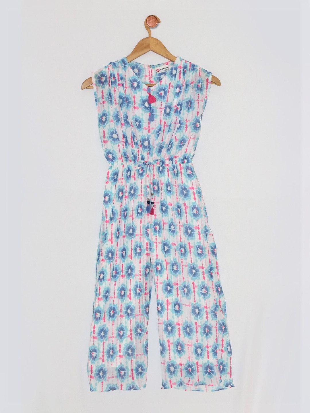 

Peppermint Girls Blue & White Printed Basic Jumpsuit