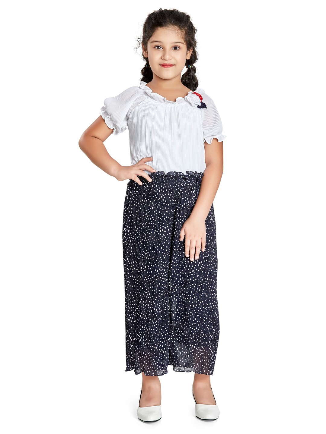 

Peppermint Girls Navy Blue & White Basic Jumpsuit
