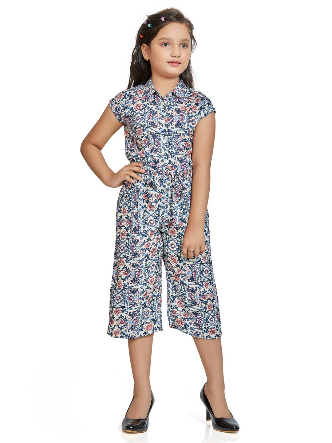 

Peppermint Girls Blue & White Printed Jumpsuit