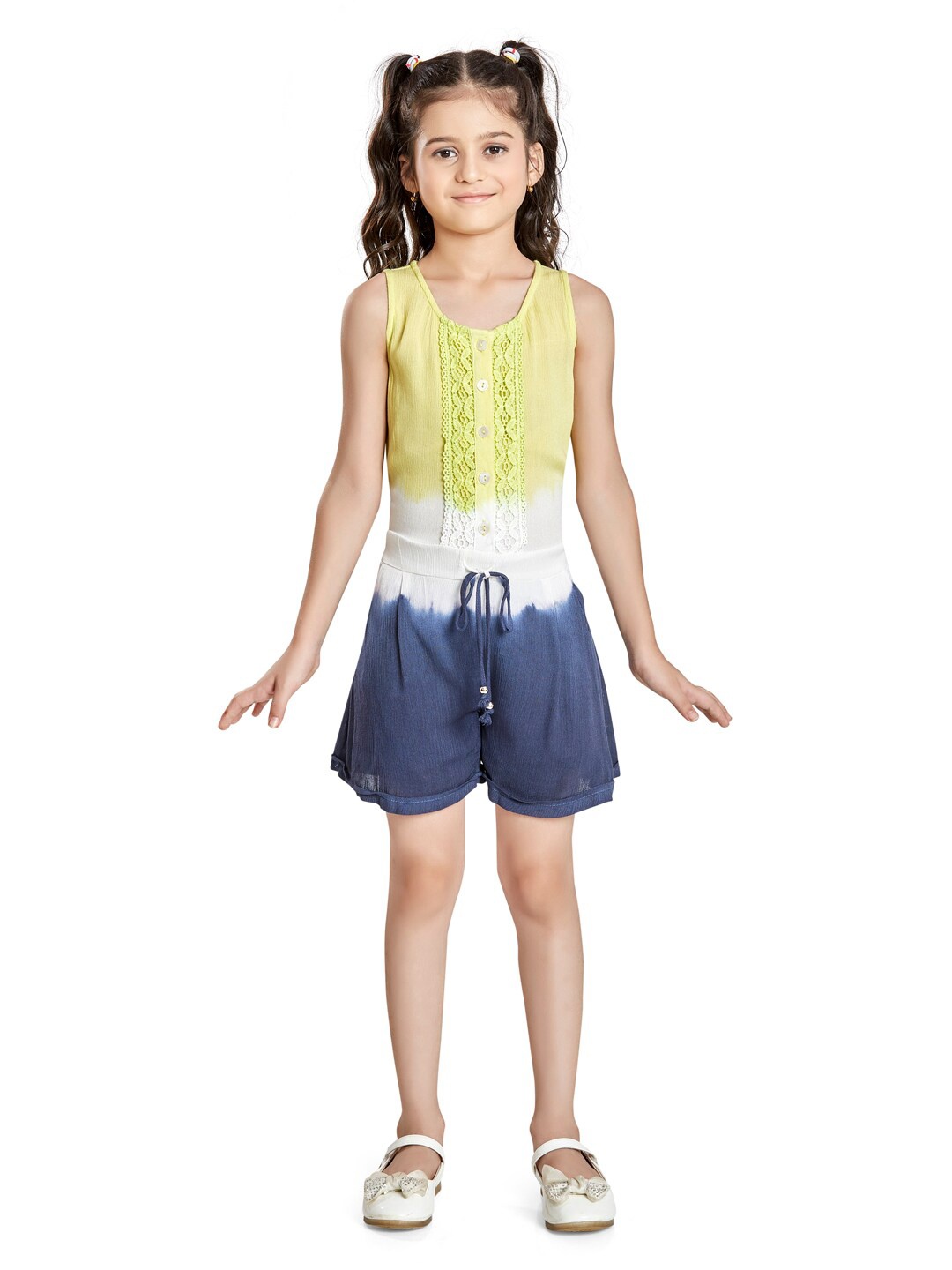 

Peppermint Girls Lime Green & White Colourblocked Playsuit