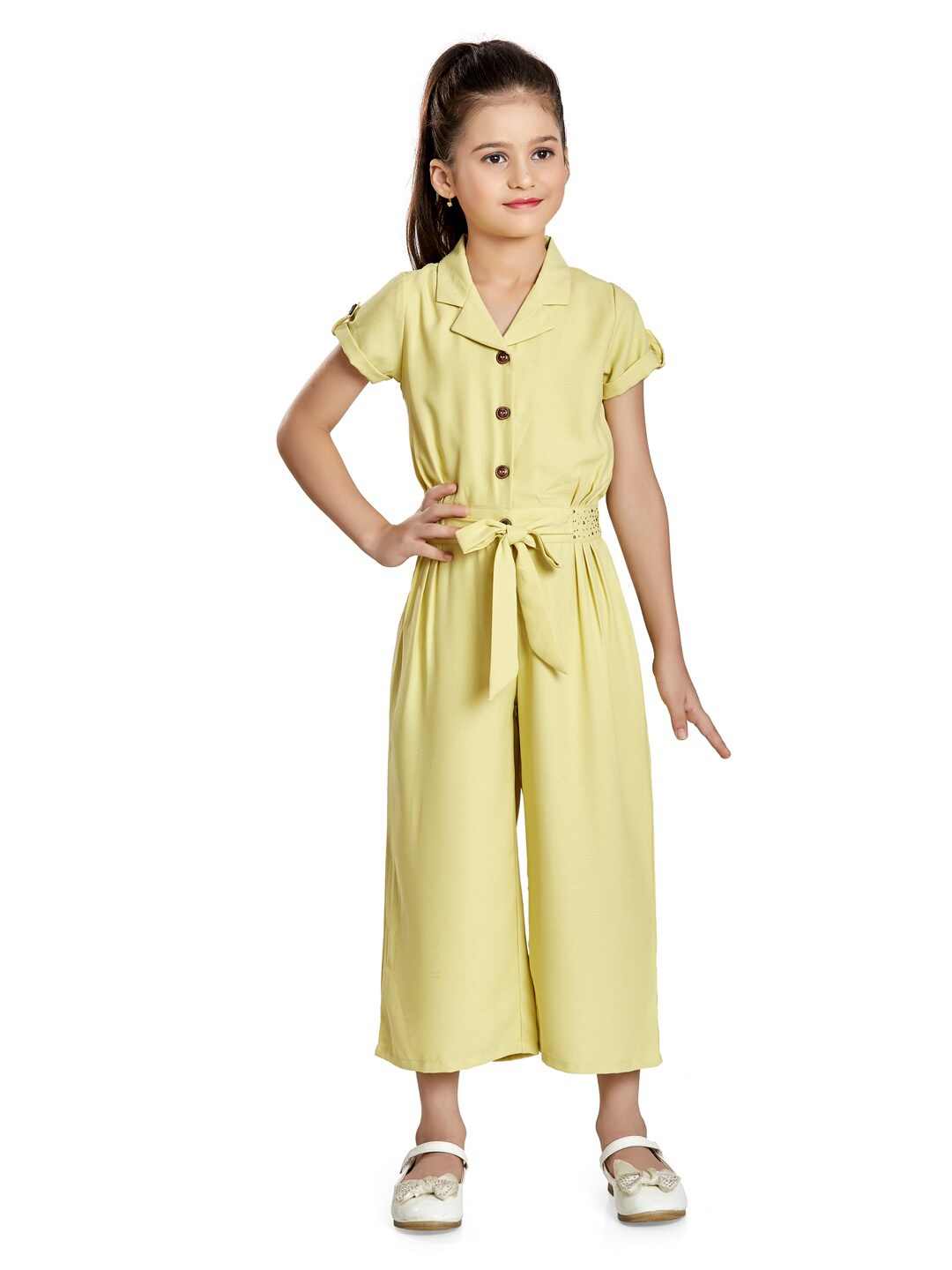 

Peppermint Girls Yellow Solid Basic Jumpsuit