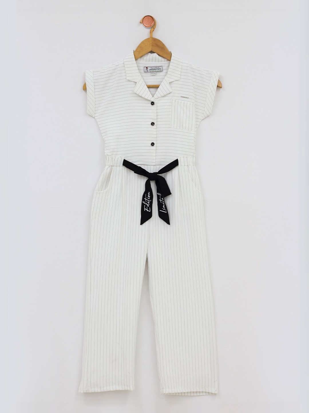 

Peppermint Girls White & Grey Striped Basic Jumpsuit