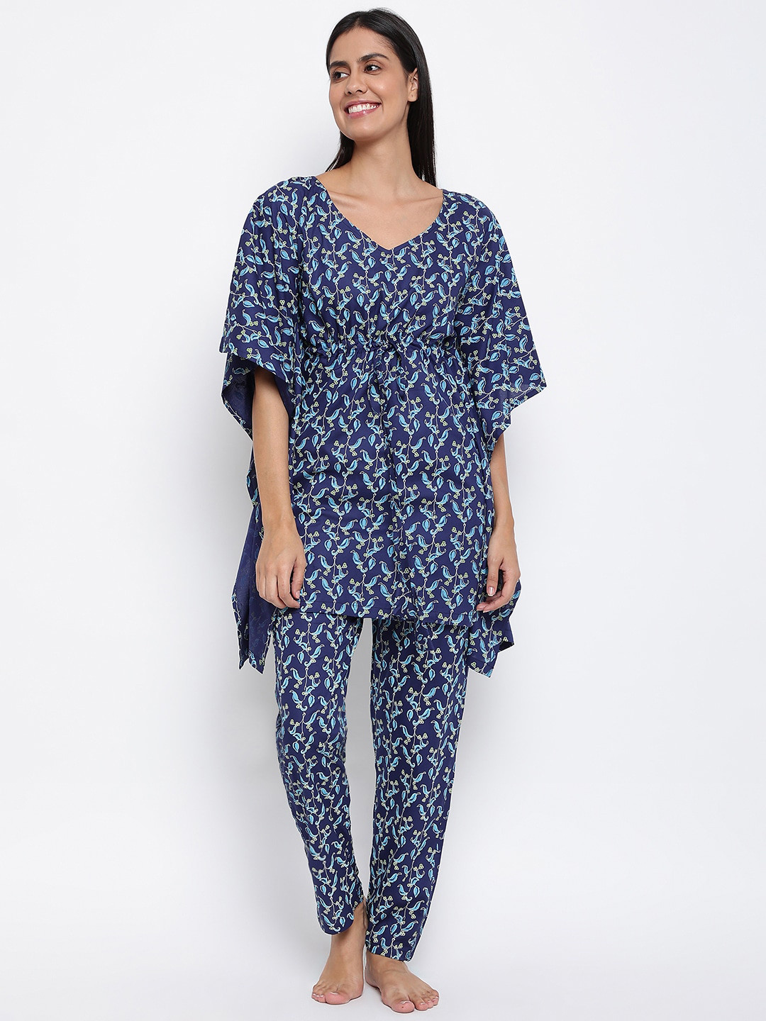 

Duchess Women Navy Blue & Green Printed Night suit