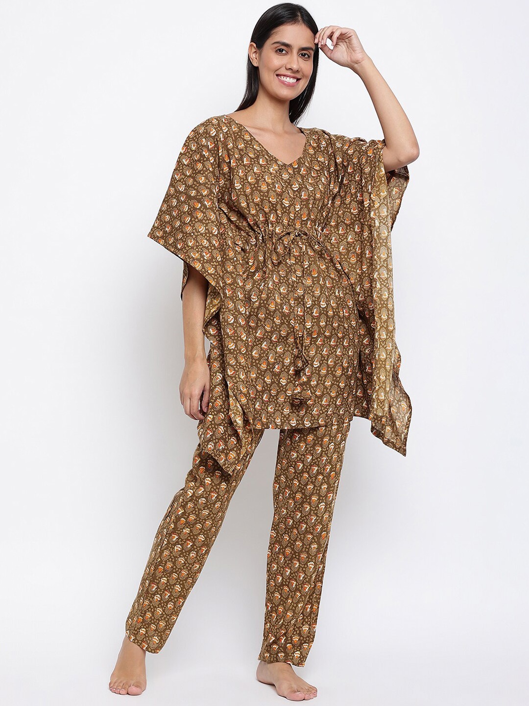 

Duchess Women Brown & Orange Printed Night suit