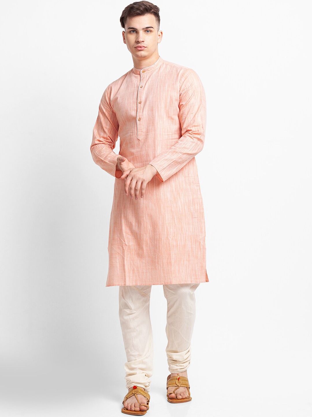 

Globus Men Peach-Coloured Solid Kurta