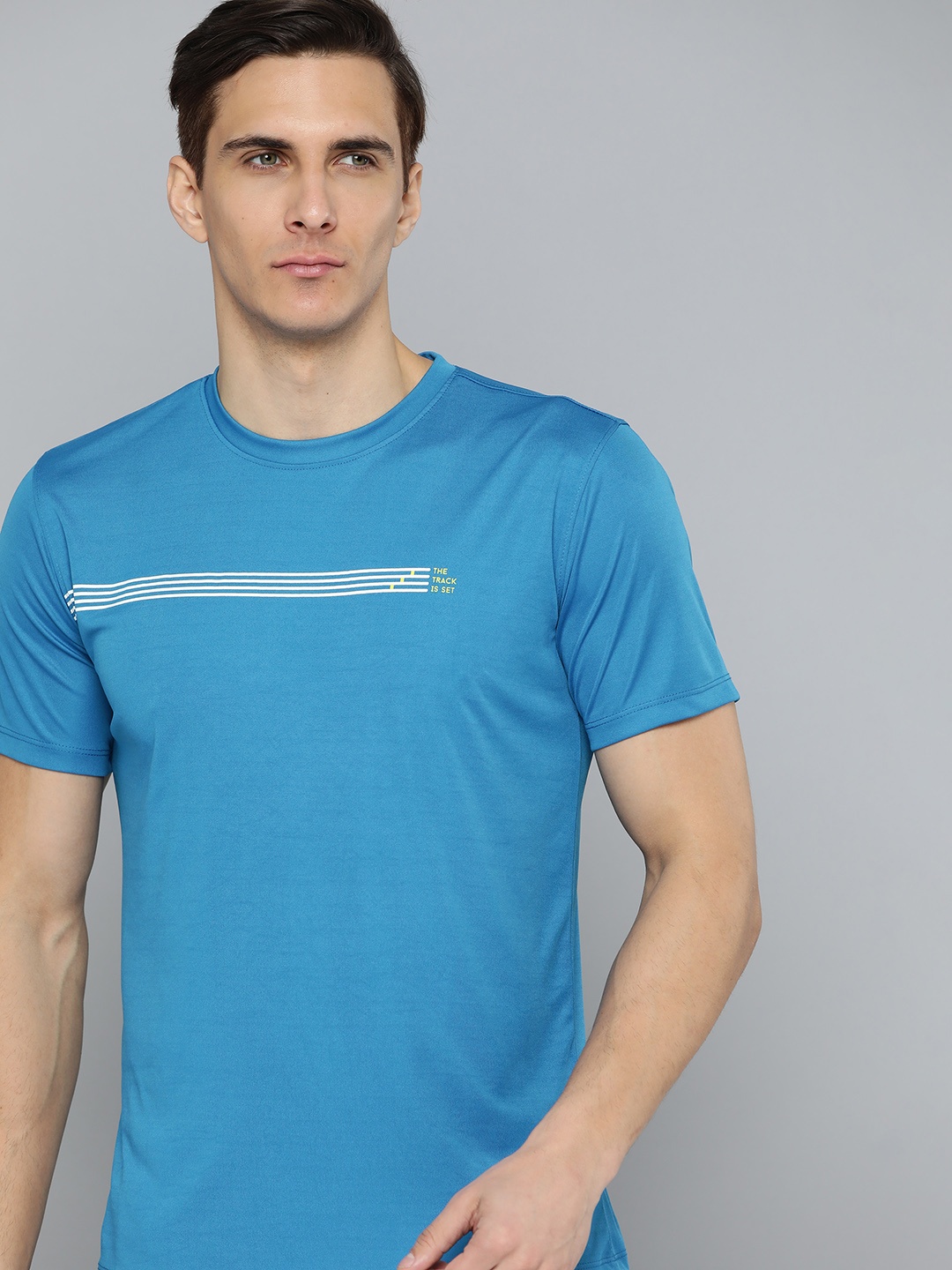 

HRX By Hrithik Roshan Running Men French Blue Antimicrobial Brand carrier Tshirts
