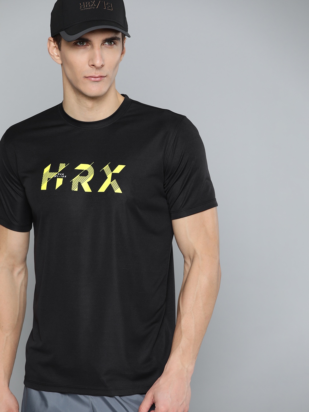 

HRX By Hrithik Roshan Running Men Black Antimicrobial Brand carrier Running T-shirt