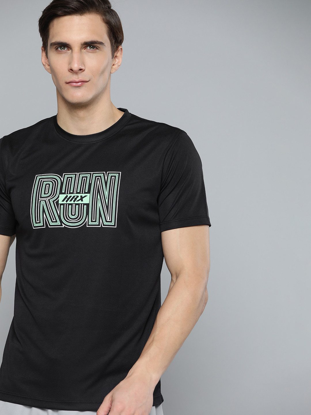 

HRX By Hrithik Roshan Running Men Black Antimicrobial Brand carrier Running T-shirt