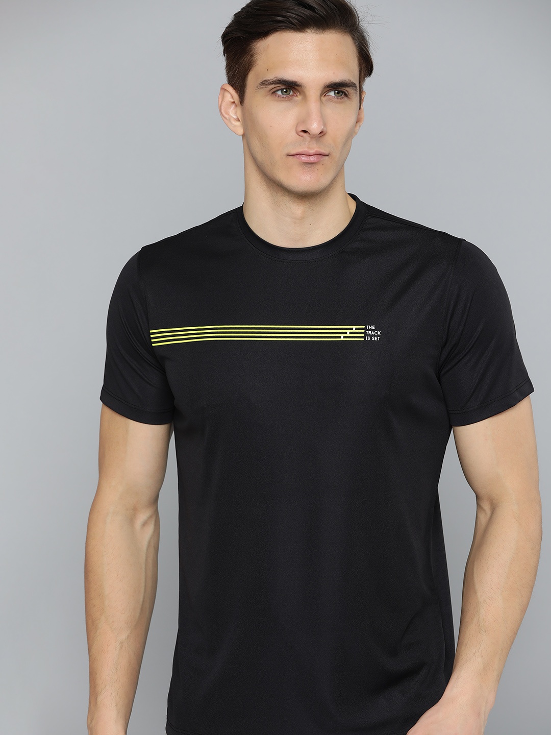 

HRX By Hrithik Roshan Running Men Black Antimicrobial Brand carrier Tshirts