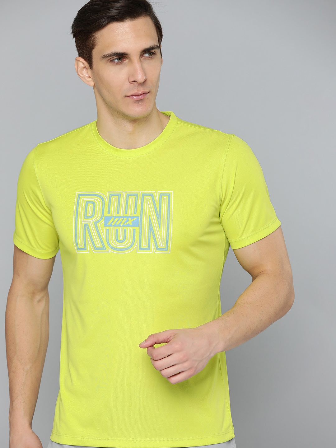 

HRX By Hrithik Roshan Running Men Neon Lime Antimicrobial Brand carrier Tshirts, Lime green