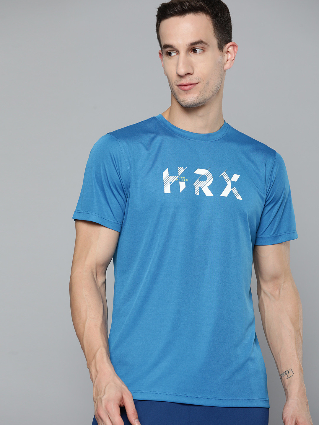 

HRX By Hrithik Roshan Running Men French Blue Antimicrobial Brand Carrier T-shirts