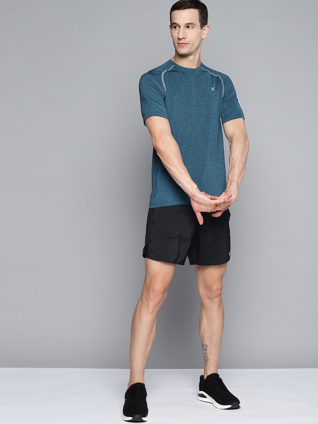 

HRX By Hrithik Roshan Training Men Teal Melange Antimicrobial Brand carrier Tshirts