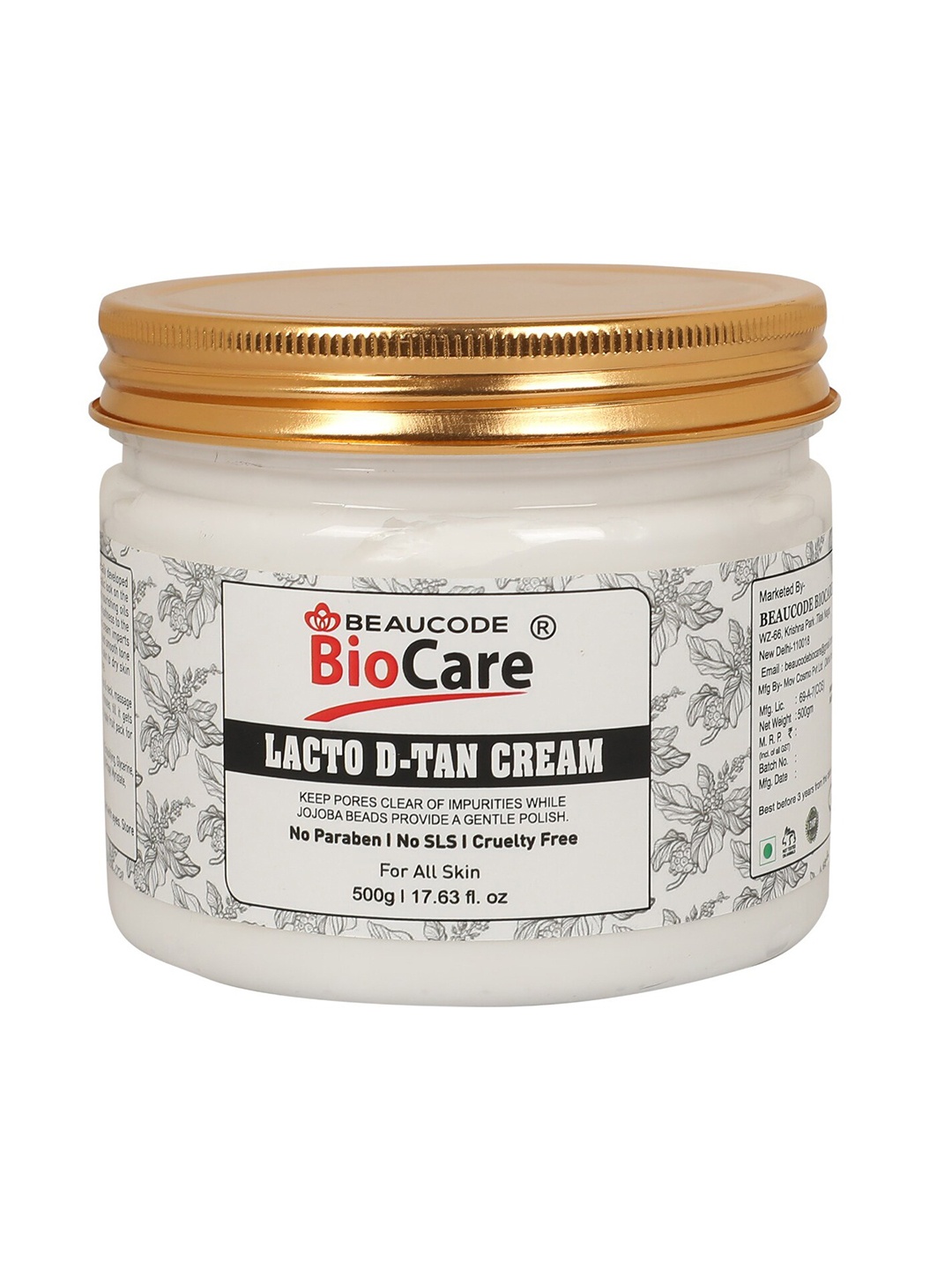 

BEAUCODE BIOCARE Lacto D-Tan Paraben Free Face & Body Cream - 500g, White