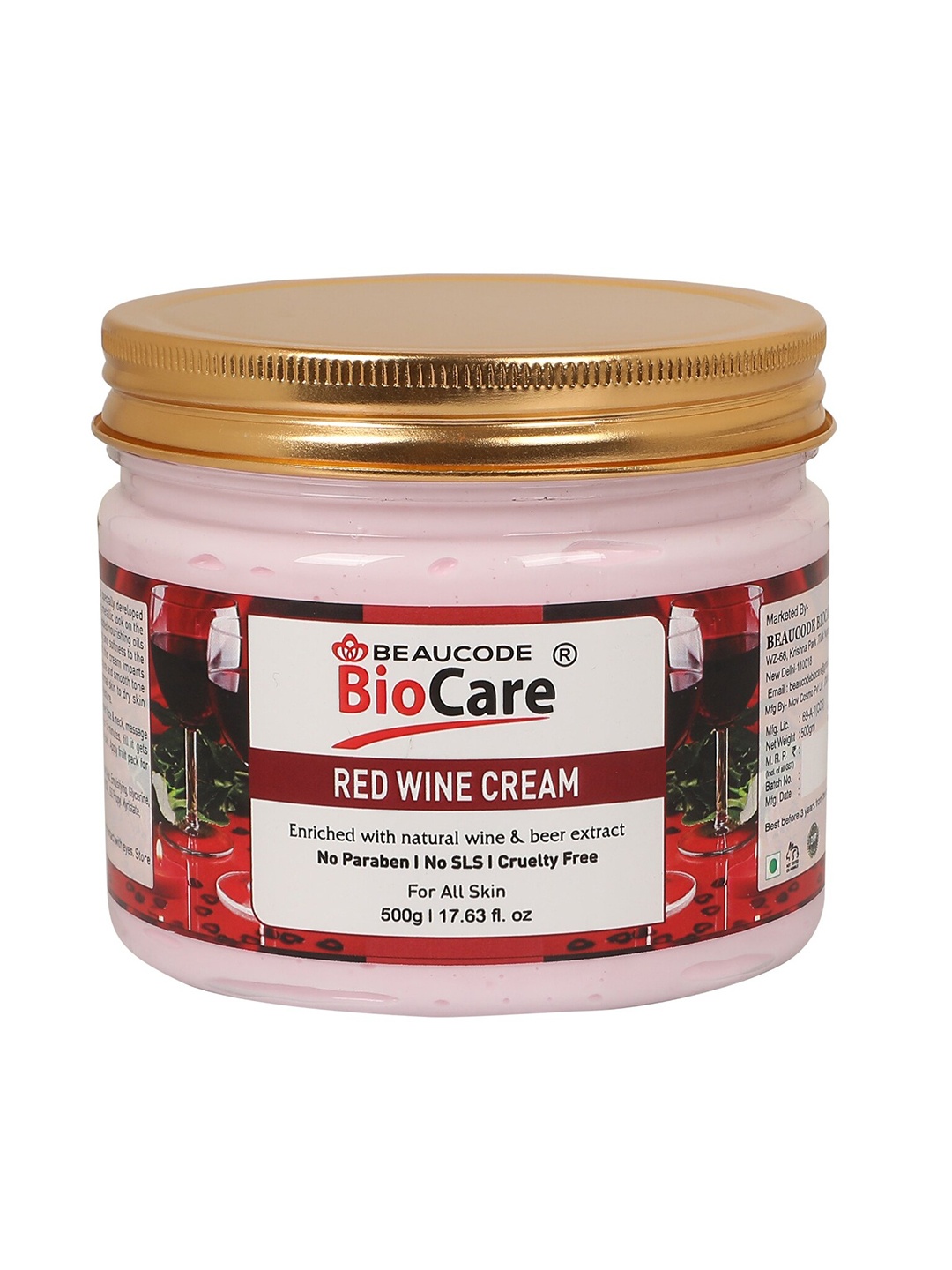 

BEAUCODE BIOCARE Skin Nourishing Red Wine Face & Body Cream - 500g, Pink