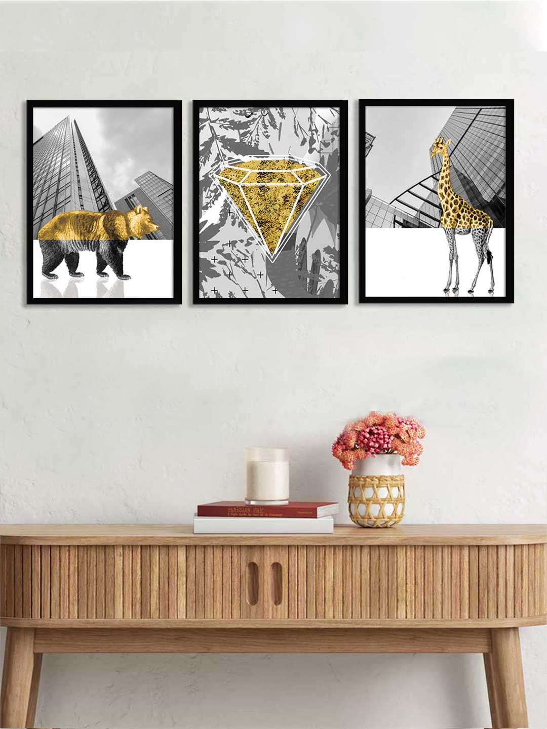 

Art Street Gold-Coloured Set Of 3 Wall Art