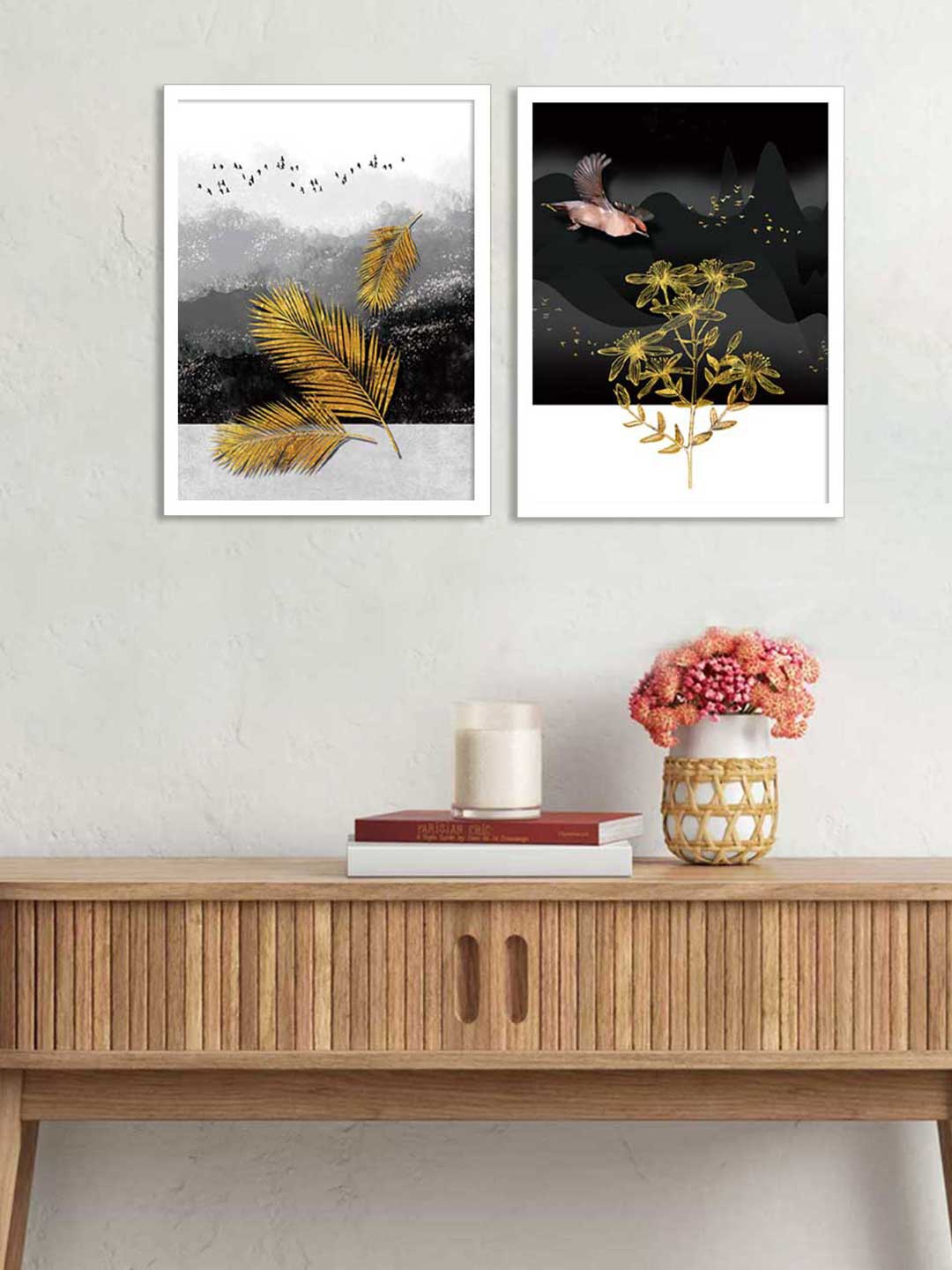 

Art Street Set Of 2 Mid Night Twig Framed Painting Wall Art, Gold