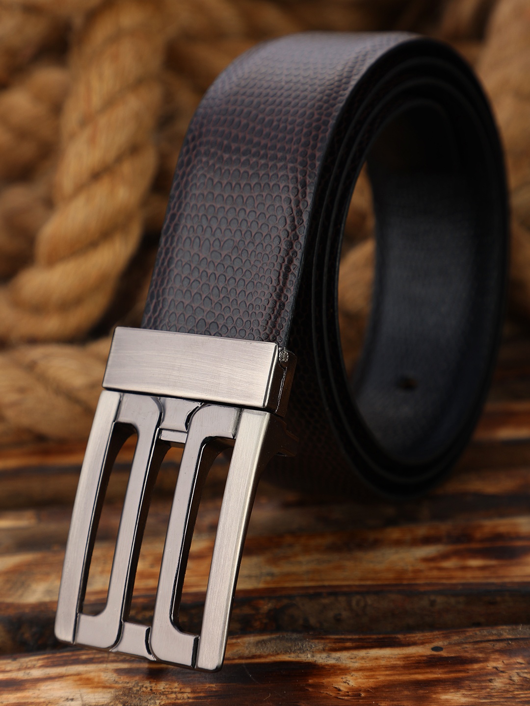 

ZEVORA Men Brown Textured Leather Reversible Belt