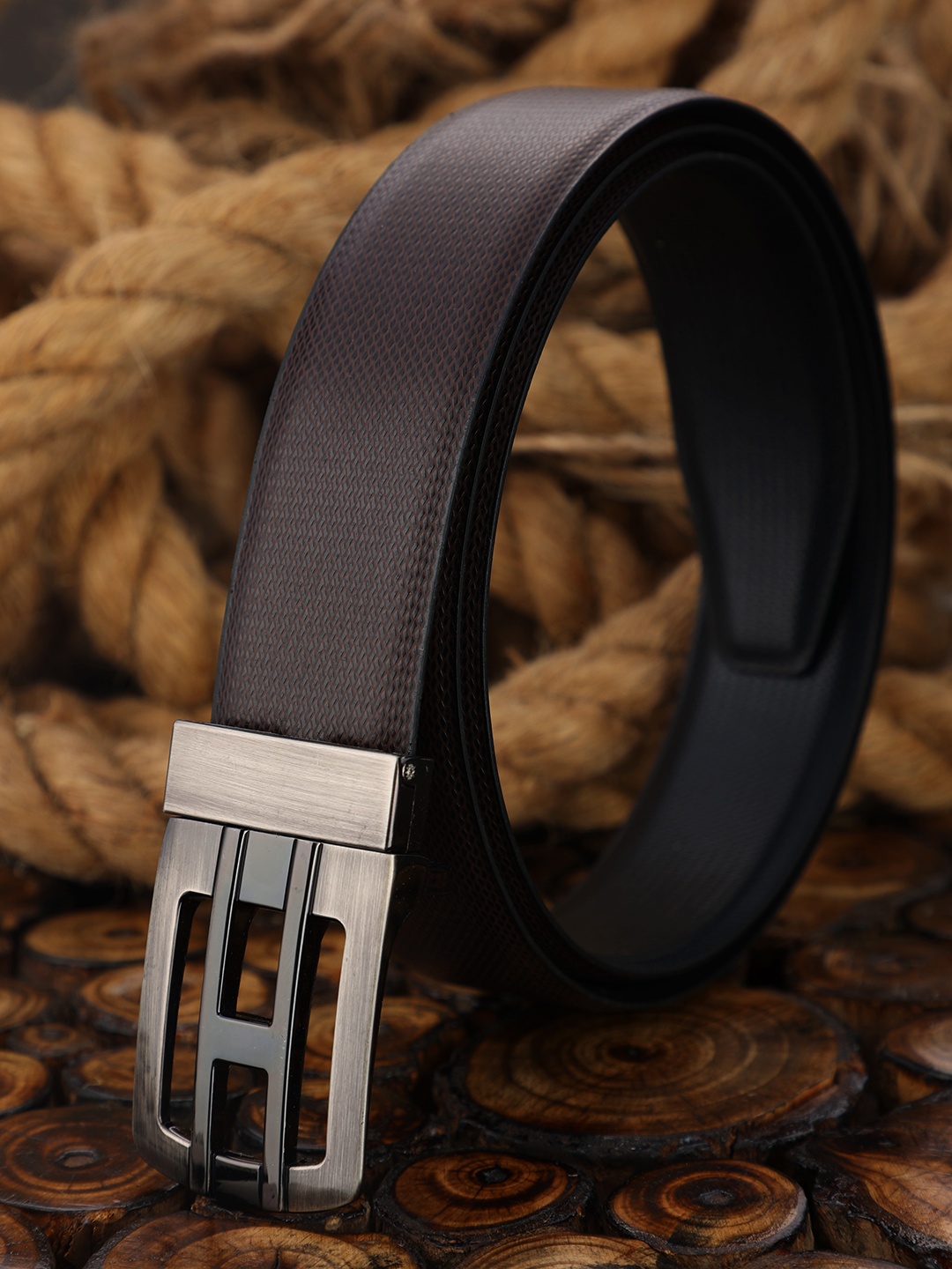 

ZEVORA Men Brown and Black Reversible Belt