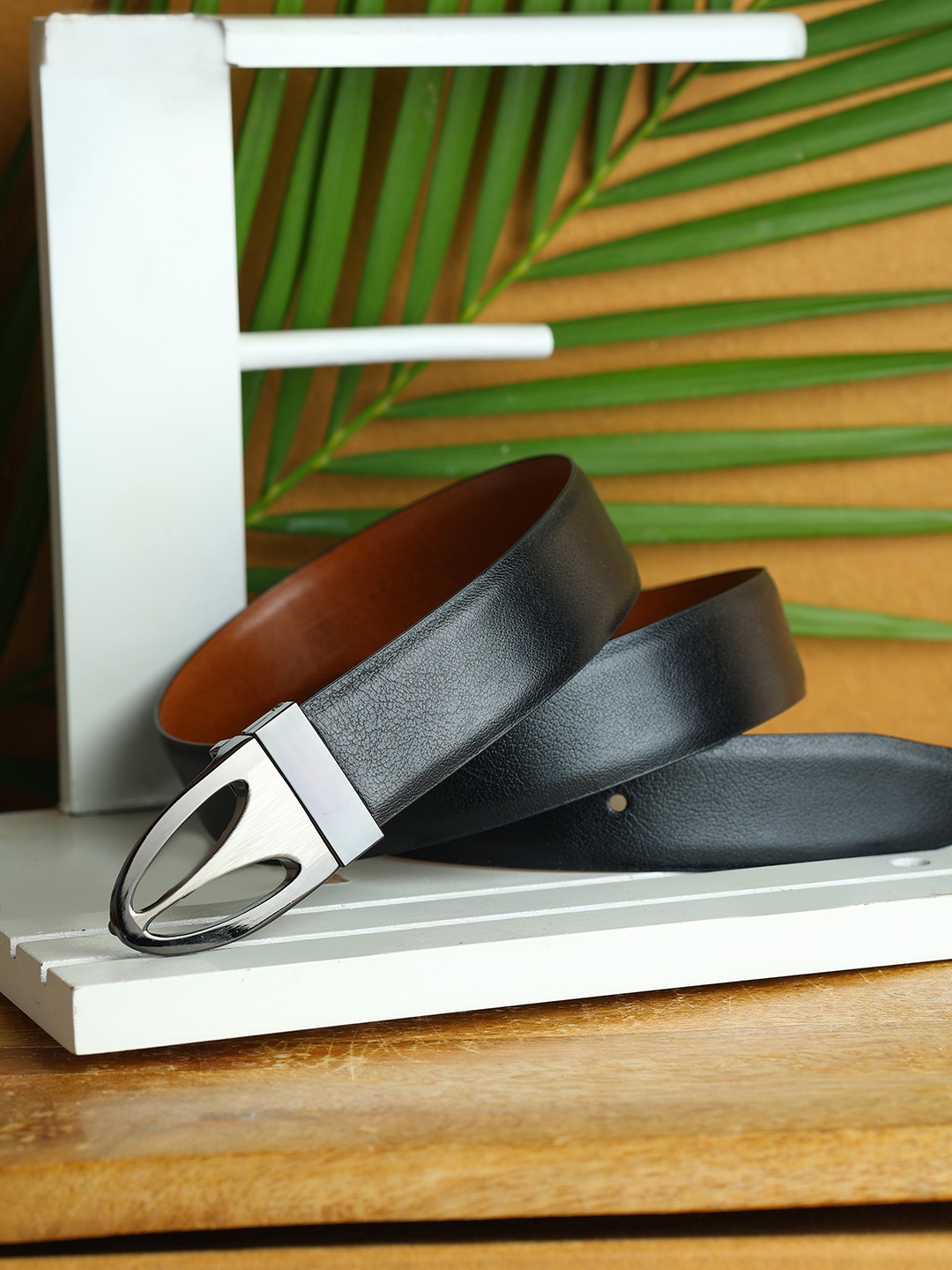 

ZEVORA Men Black Reversible Textured PU Formal Belt