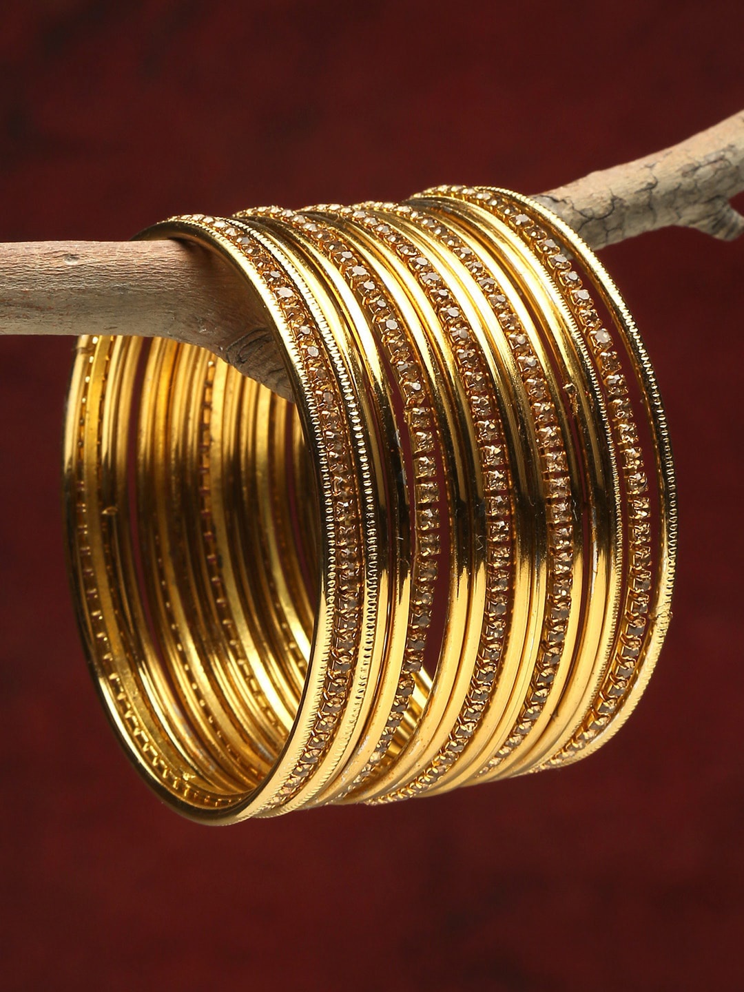 

Shining Diva Set Of 17 Gold-Plated & Crystal-Studded Bangles