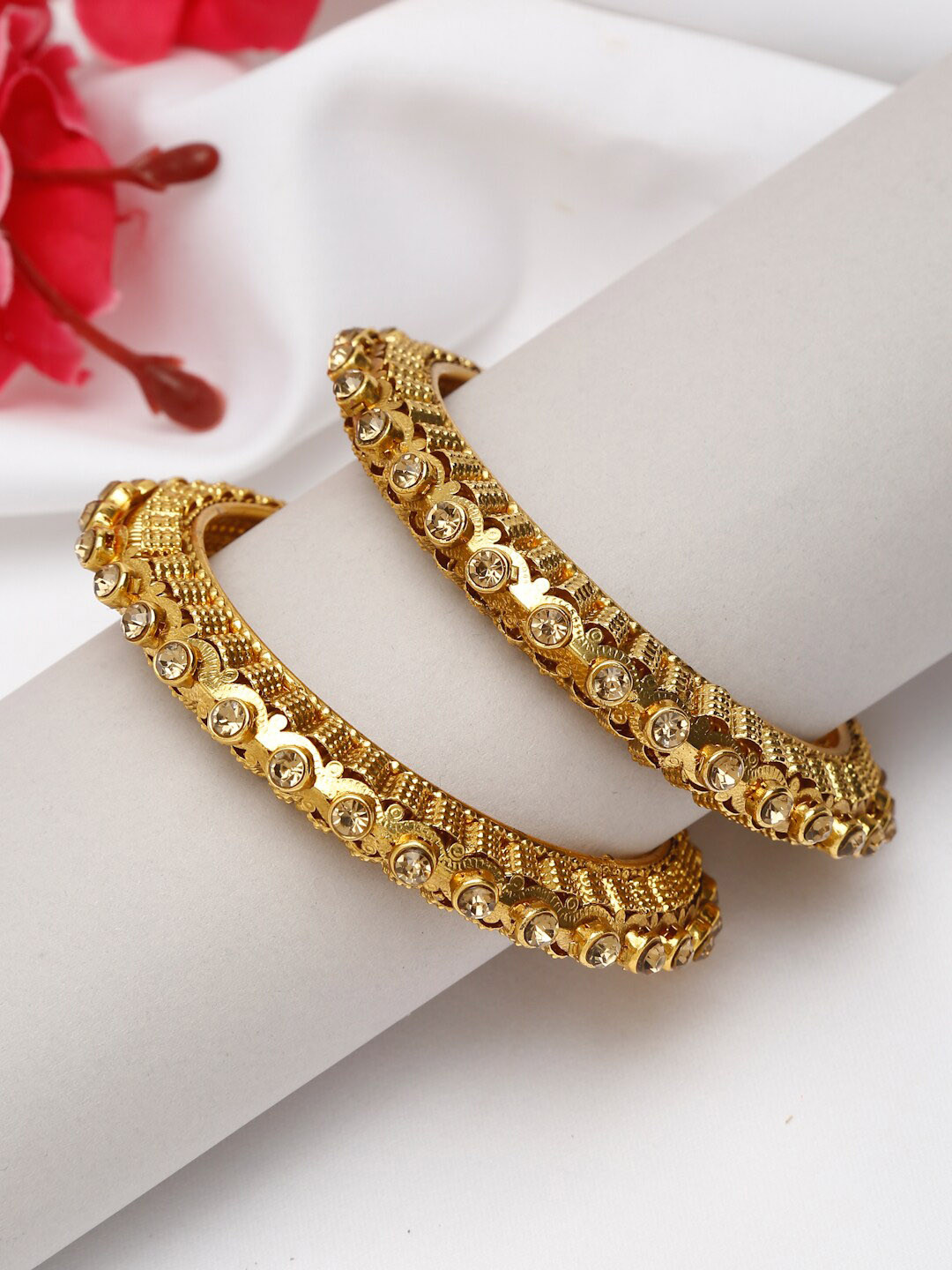 

Shining Diva Set Of 2 Gold-Plated & Crystal-Studded Bangles