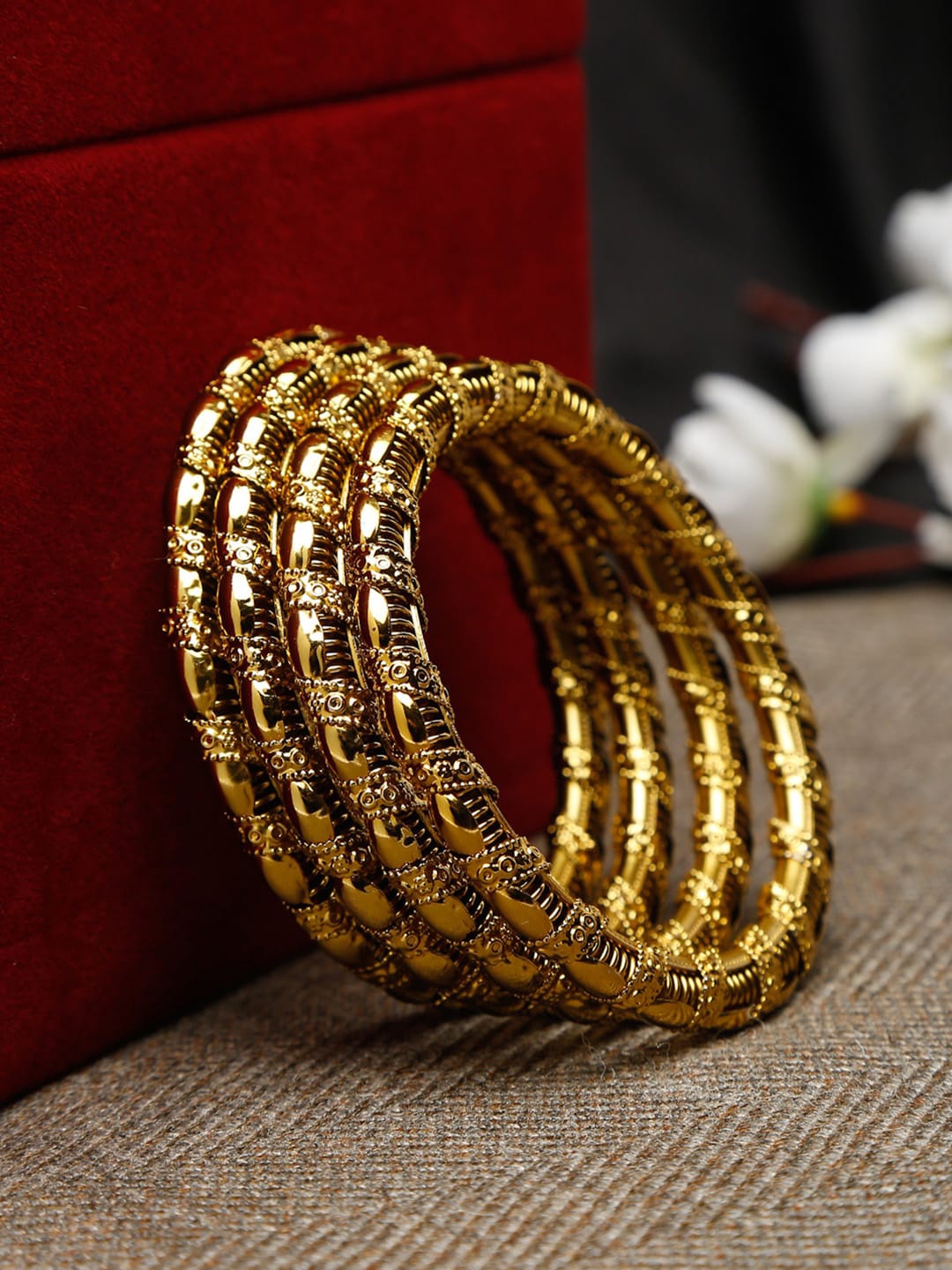 

Shining Diva Set Of 4 Gold-Plated Antique Bangles