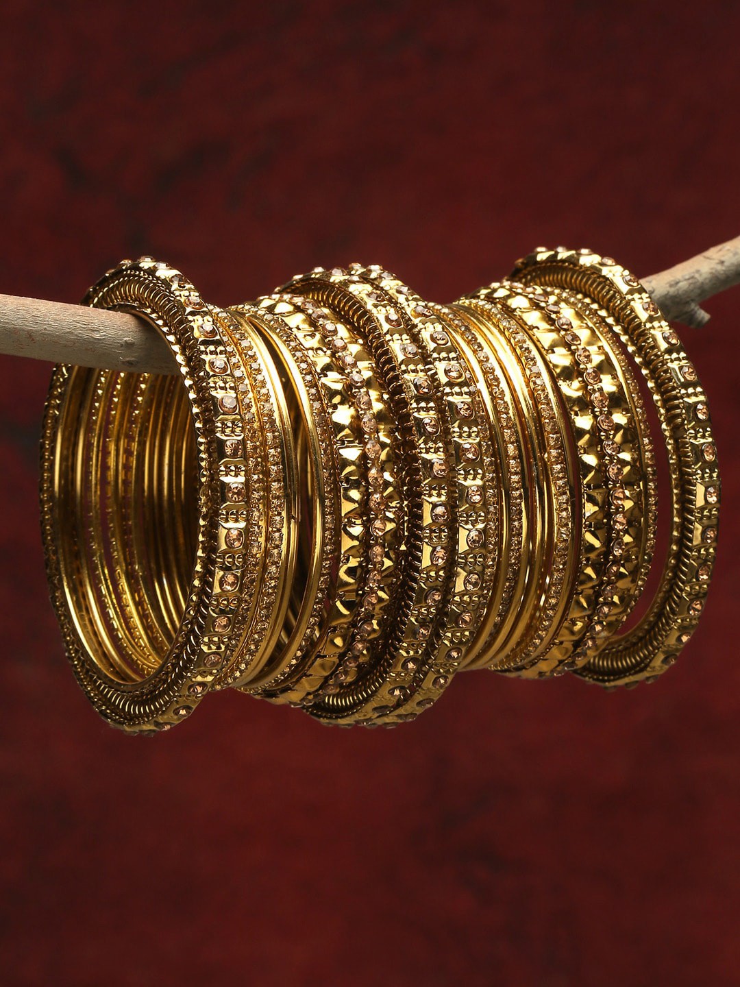 

Shining Diva Set Of 26 Gold-Plated Crystal-Studded Bangles